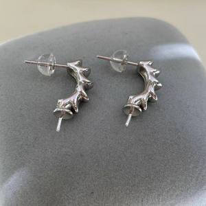 22532 Accesorios de Perlas DIY, Bandeja Vacía para Pendientes de Plata S925, Joyería de Plata de Moda, Pendientes con Cuentas Redondas de 9-12 mm - Product Image 4