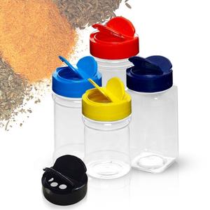 China Factory High Quality Cheap Price PET Plastic Spice Bottle Seasoning Jar with Dual Open Shaker Lid Flip Top Cap