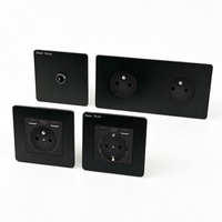 Interruptor de Pared Retro de Acero Inoxidable Negro Mate Vintage, Interruptor de Palanca de 2 Vías IP20 16A, Enchufe USB Tipo C Francés para la UE, 220V