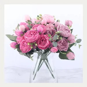 Topkwaliteit Rose Roze Zijde Pioen Boeket Kunstbloemen Goedkope Bloemen Voor Thuis Bruiloft Decoratieve Bloemen