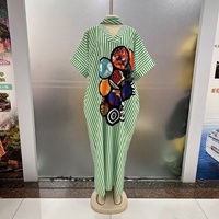 Vestido Boubou Africano Tradicional con Estampado a Rayas, Cuello en V, Holgado, Informal, para Uso Diario, Vacaciones, con Bolsillo para Pañuelo, Moda 2026