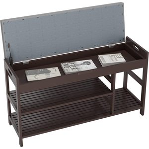 Bamboo Shoe Bench With <b>Cushioned</b> Seat And <b>Storage</b> Space For Entryway Vintage Style Reddish Brown - Product Image 4