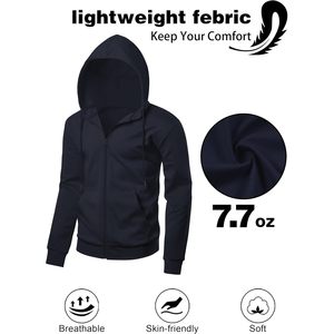 Sudadera con capucha ligera con cremallera para hombre FOXA, sudadera de manga larga, chaqueta básica deportiva de corte ajustado con bolsillos - Product Image 3