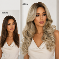 Elegante Peluca de Ondas Sueltas de 24 Pulgadas para Mujer, Color Rubio Ceniza Sedoso, Cabello Sintético Natural Resistente al Calor para Uso Diario