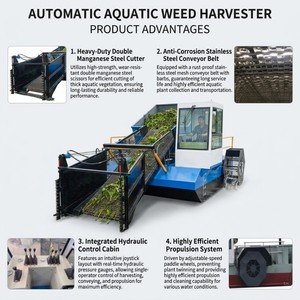 Récolteuse d'algues aquatiques à vendre – Coupeuse de jacinthe d'eau entièrement automatique pour la suppression de la végétation flottante et des déchets dans les rivières, les lacs et les canaux - Product Image 2