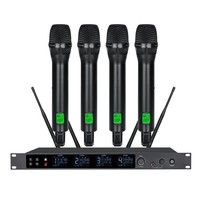 Micrófono Profesional de Metal de 4 Canales con Transmisión UHF, Adecuado para Cantar en Actuaciones en Bares