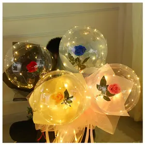 Bolas iluminadas de led, balões para presente de dia dos namorados, buquê de rosas, balões luminosos, transparentes
