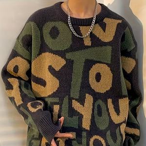 Vintage High Stretch <strong>Men</strong> Sweater Jacquard Pullover Top <strong>Men's</strong> Letter Print Knitted Sweater <strong>Winter</strong> Crew Neck <strong>Jumper</strong> - Product Image 3