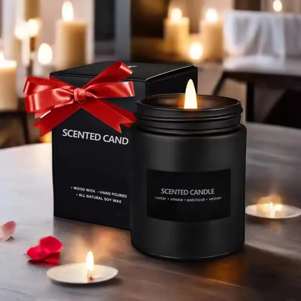 Пользовательские Оптовые французские деревянные и Ванильные свечи для мужчин Валентина подарки в черной банке соевые ароматические свечи