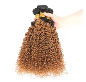 Brown Kinky Curly Hair Bundles 100% Remy Virgin Brazilian Human Hair Extension Bundles 2 Tone 1B/30 3Pieces Jerry Curly Hair