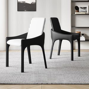 Italian Minimalist <b>Dining</b> <b>Chair</b> Black Backrest Saddle Leather Design Living Room Adult Use - Product Image 1