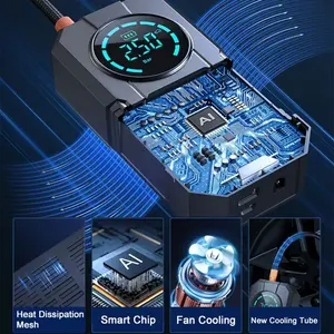 Pompe à air <span class=keywords><strong>sans</strong></span> <span class=keywords><strong>fil</strong></span> portable avec gonfleur pour démarreur de saut HF-1921 avec batterie externe mobile, éclairage LED et lumière clignotante SOS - Product Image 6