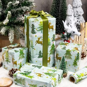 MAYPLUSS Christmas Wrapping Paper 17 In X 33 Feet Watercolor Deer Tree Print Eco Friendly Double Side Roll - Product Image 3