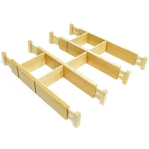 Conjunto de divisórias de gaveta organizador ajustável de bambu divisórias expansíveis para gavetas com inserções