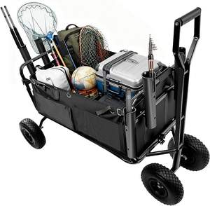 עגלת יד מתקפלת עם ארבעה גלגלים ומסגרת מוט/שמשייה, ניתנת להתאמה אישית (OEM), עמידה, מתאימה לחוף, אופניים, דיג, קמפינג וקניות. - Product Image 2