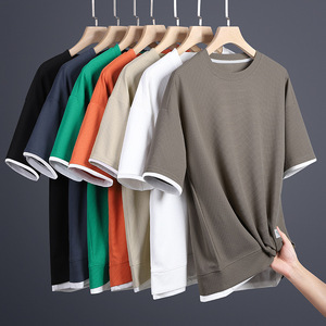 Moda estiva a maniche corte T-Shirt a mezza <span class=keywords><strong>manica</strong></span> sottile girocollo <span class=keywords><strong>vestiti</strong></span> alla moda per gli uomini Waffle a maniche corte T-Shirt a maniche corte - Product Image 1