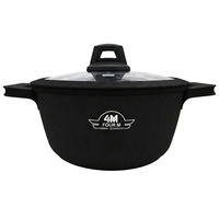 Casserole FourM 24CM en aluminium moulé antiadhésive avec couvercle en verre trempé et fond à induction, ustensile de cuisine, vente en gros et OEM/ODM