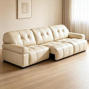 Cama Reclinable Inteligente Moderna con Diseño Telescópico en Estilo Nube Marrón, Versátil para Sala de Estar, Tapicería de Cuero Genuino - Product Image 2