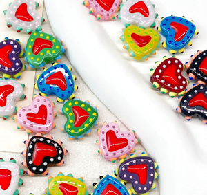 Cuentas de Vidrio Coloridas en Forma de Corazón, Cuentas de Vidrio Pintadas con Puntos para Bisutería de <span class=keywords><strong>Amistad</strong></span> - Product Image 1