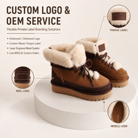 Bottes d'hiver à lacets pour femmes, en daim et velours côtelé, avec bordure en peau de mouton, doublure en fausse fourrure, plateforme, pour l'extérieur