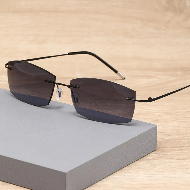 Wholesale Fashion Men Frameless Prescription Presbyopic Sunglasses UV400 Anti Blue Light Bifocal Reading Glasses