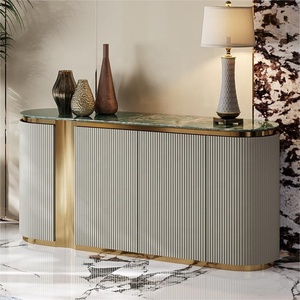 <span class=keywords><strong>Momoda</strong></span> nueva cubierta de cuero beige pata de metal dorado Aparador de lujo Moderno Lujo Mármol Top Buffet Gabinete Aparador - Product Image 4
