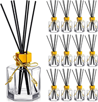 Bouteilles en verre délicates de diffuseur de roseau de décor de feuille d'or avec 20pcs bâtons de diffuseur de roseau et couvercles pour la salle de bain à la maison