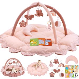 Alfombra de actividades suave para bebés con <span class=keywords><strong>6</strong></span> juguetes sensoriales, <span class=keywords><strong>gimnasio</strong></span> de juegos convertible con almohada, alfombra de juego gruesa de felpa para bebés - Product Image 1