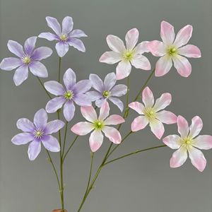 Fleurs artificielles de clematis à 5 têtes en soie, couleurs mélangées, pour décoration de mariage et de maison - Product Image 2