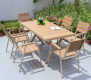 Vente en gros Table en bois plastique tout aluminium résistant à la corrosion tous temps Meubles de patio extérieur Ensemble table et chaises de jardin - Product Image 6