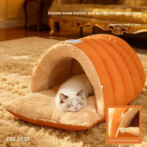 Nid de chat semi-fermé chaud, sac de couchage thermique d'hiver <span class=keywords><strong>pour</strong></span> animaux de compagnie, lit en similicuir coupe-vent portable <span class=keywords><strong>pour</strong></span> petits animaux d'intérieur - Product Image 3