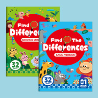 Cahier d'exercices de recherche de différences, versions basique et avancée, livre de puzzle de dessins animés pour enfants, livre d'activités d'entraînement à la concentration, 32 pages