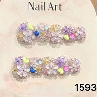 Faux ongles à presser faits main, couvrants, réutilisables, style français, avec motifs floraux, en acrylique, magnétiques, strass, forme ballerine