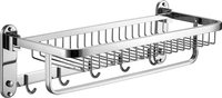 Porte-serviettes mural en acier inoxydable poli miroir argenté, écologique, pour hôtel, avec crochets et étagère de rangement