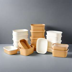 High Quality Kraft Paper Salad <b>Bowl</b> <b>With</b> <b>Lid</b> Food Container Square Paper <b>Bowl</b> for <b>Serving</b> and Storage - Product Image 4