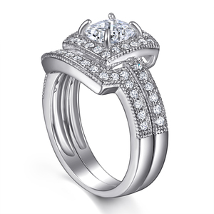 Fabricant de bijoux – Ensemble de bagues de fiançailles vintage en argent sterling 925 plaqué rhodium avec zircone cubique sertie à griffes - Product Image 6