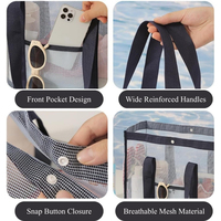 Sac de plage en maille avec fermeture à fermoirs, sac de rangement portable, respirant, séchage rapide, organisateur pour la plage, la piscine, les voyages, grande capacité