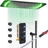 Système de douche moderne noir mat pour hôtel, ensemble de robinetterie, pommeau de douche LED rectangulaire 26"x16" à effet pluie, inverseur 3 voies, 4 jets latéraux