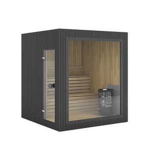 Sauna de vapor de madera maciza negra cuadrada de bajo consumo energético para 3-4 personas, fácil de operar, del Reino Unido. - Product Image 4