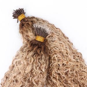 2023 nuevo cabello humano indio crudo F punta <span class=keywords><strong>Remy</strong></span> cutícula alineada 12A extensión de cabello con punta de plástico rizado - Product Image 1