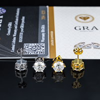 Pendientes de Moissanita VVS de Plata S925 con Baño de Oro de 14K para Mujer y Hombre, 1ct 2ct, Entrega en 3 Días, Stock en EE. UU., Pasa Prueba de Diamante GRA