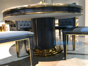Table à manger ronde en pierre métallique, 4 places, moderne, italienne, de luxe, en marbre - Product Image 3