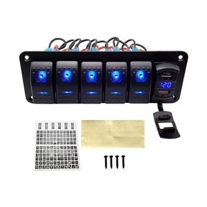 แผงสวิตช์โยก 5 ช่อง Yuhe YH-DH6-QB 12V 24V พร้อมที่ชาร์จ USB คู่ 4.8 แอมป์ และโวลต์มิเตอร์ LED สำหรับเรือ พร้อมฟังก์ชั่นเปิด-ปิด - Product Image 5