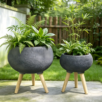 Ensemble de 2 jardinières modernes en fibre de verre avec pieds surélevés, pot de fleurs décoratif pour extérieur, jardin, patio et maison