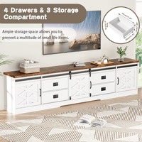 Meuble TV blanc de style farmhouse de 98 pouces avec design convertible 3-en-1 et portes coulissantes de type grange pour téléviseur de 100 pouces