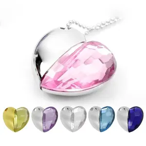 Necklace Wedding Present Heart Shape Jewel Usb Flash Drive Really Capaciy Crystal 8gb 16gb 64gb Usb Flash drive