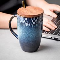 Tasse à café en porcelaine extra large de 21 oz avec une grande poignée Tasse à thé et à café jumbo avec cuillère et couvercle en bois