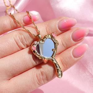 Collier en cuivre pour femme, style fille mignonne, plaqué or et argent, forme de cœur <span class=keywords><strong>Barbie</strong></span>, miroir magique, huile qui coule, cadre photo - Product Image 3