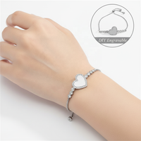 Bracelet ajustable en acier inoxydable Yiwu Aceon Velle, maillons Rolo, cœur d'amour, bord pavé de zircons, base vierge à graver DIY