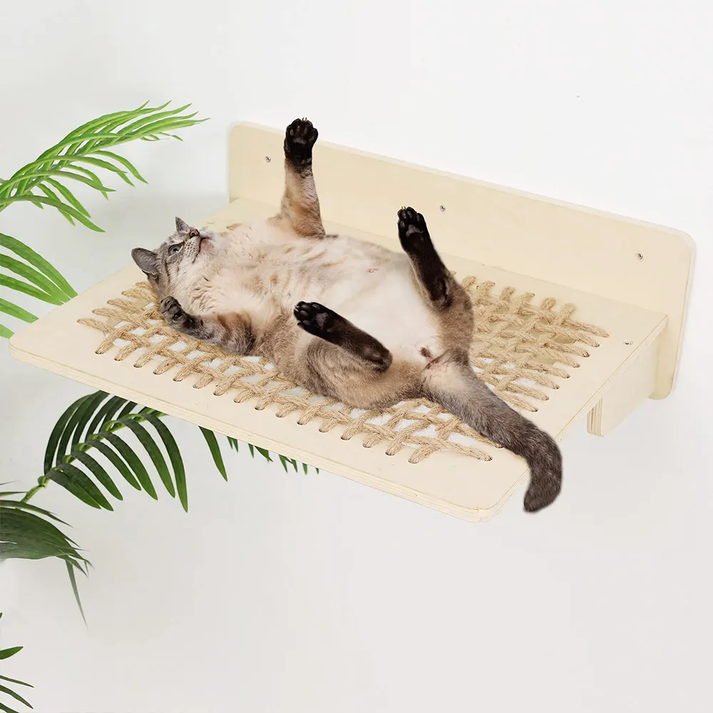 Büyük kediler için kedi yatak duvara monte hamak veya Kitty ahşap ve Sisal halat duvar rafları ve Perches yatak mobilya atlama